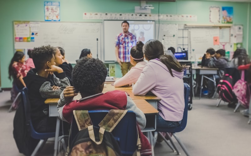 Happy students in a classroom